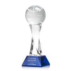 Basketball on Spirale Spire Base Blue Globe Crystal Trophy - Trophies