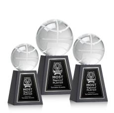 Basketball Globe on Tall Marble Base Crystal Trophy - Trophies