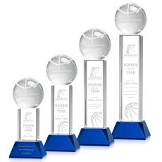 Basketball on Tower Base Blue Globe Crystal Trophy - Trophies