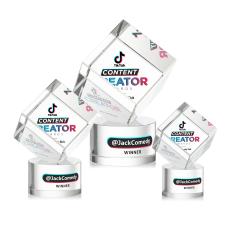 Klein Full Color on Round Base Clear Square / Cube Crystal Trophy - Crystal Trophies