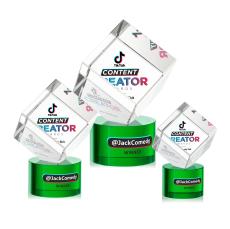 Klein Full Color on Round Base Green Square / Cube Crystal Trophy - Crystal Trophies