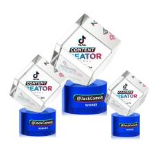 Klein Full Color on Round Base Blue Square / Cube Crystal Trophy - Crystal Trophies
