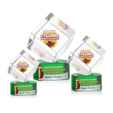 Klein Full Color on Half Round Base Green Square / Cube Crystal Trophy - Crystal Trophies