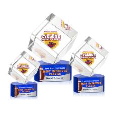 Klein Full Color on Half Round Base Blue Square / Cube Crystal Trophy - Crystal Trophies
