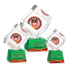 Klein Full Color on Small Base Green Square / Cube Crystal Trophy - Crystal Trophies