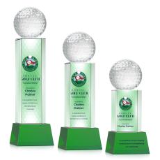 Golf Ball Full Color on Belcroft Green Globe Crystal Trophy - Crystal Trophies