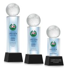 Golf Ball Full Color on Belcroft Black Globe Crystal Trophy - Crystal Trophies