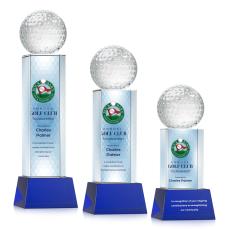 Golf Ball Full Color on Belcroft Blue Globe Crystal Trophy - Trophies