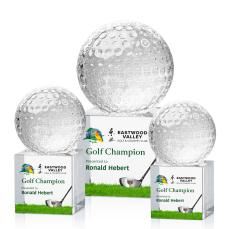 Golf Ball Full Color Globe on Square Crystal Trophy - Trophies