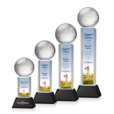 Golf Ball Full Color on Tower Black Globe Crystal Trophy - Crystal Trophies