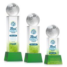 Soccer Ball Full Color on Belcroft Green Globe Crystal Trophy - Crystal Trophies