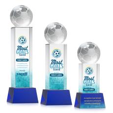 Soccer Ball Full Color on Belcroft Blue Globe Crystal Trophy - Crystal Trophies