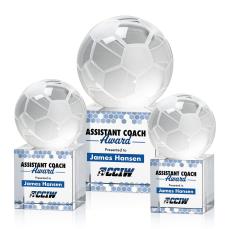 Soccer Ball Full Color Globe on Square Crystal Trophy - Trophies