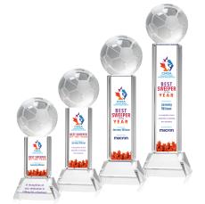 Soccer Ball Full Color on Tower Clear Globe Crystal Trophy - Trophies