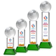 Soccer Ball Full Color on Tower Green Globe Crystal Trophy - Trophies