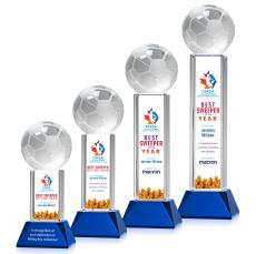 Soccer Ball Full Color on Tower Blue Globe Crystal Trophy - Trophies