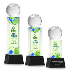 Tennis Ball Full Color on Belcroft Black Globe Crystal Trophy - Trophies