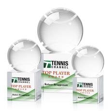 Tennis Ball Full Color Globe on Square Crystal Trophy - Trophies