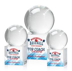 Baseball Full Color Globe on Square Crystal Trophy - Trophies