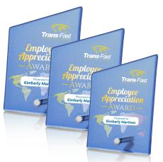 Nieves Blue Slant Full Color Silver Peaks Glass Trophy - Glass Trophies