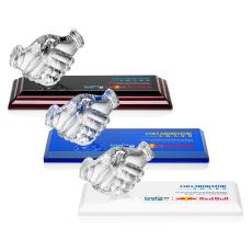 Hutchison Shaking Hands Full Color Unique Wood Trophy - Glass Trophies