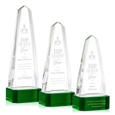 Geneva on Base Green Obelisk Crystal Trophy - Crystal Trophies