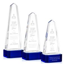 Geneva on Base Blue Obelisk Crystal Trophy - Crystal Trophies
