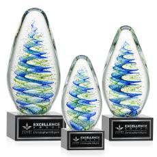 Jezebel on Plated Crystal Base Black Tear Drop Glass Trophy - Glass Trophies