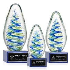 Jezebel on Plated Crystal Base Blue Tear Drop Glass Trophy - Glass Trophies