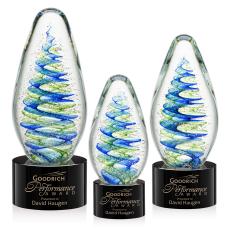 Jezebel on Round Base Black Tear Drop Glass Trophy - Glass Trophies