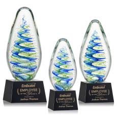 Jezebel on Small Crystal Base Black Tear Drop Glass Trophy - Glass Trophies