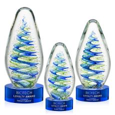 Jezebel on Lockwood Base Blue Tear Drop Glass Trophy - Glass Trophies