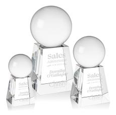 Crystal Ball Globe on Tall Base Crystal Trophy - Crystal Globe Awards
