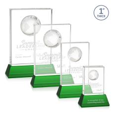 Stewart Globe on Base Green Rectangle Crystal Trophy - Crystal Trophies