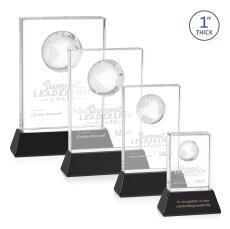 Stewart Globe on Base Black Rectangle Crystal Trophy - Crystal Trophies