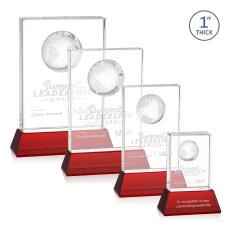 Stewart Globe on Base Red Rectangle Crystal Trophy - Crystal Globe Awards