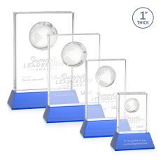 Stewart Globe on Base Sky Blue Rectangle Crystal Trophy - Crystal Trophies