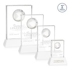 Stewart Globe on Base Fagan Rectangle Crystal Trophy - Crystal Globe Awards