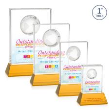 Stewart Full Color on Base Amber Rectangle Crystal Trophy - Crystal Globe Awards