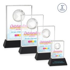 Stewart Full Color on Base Black Rectangle Crystal Trophy - Crystal Globe Awards