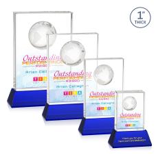 Stewart Full Color on Base Blue Rectangle Crystal Trophy - Crystal Globe Awards