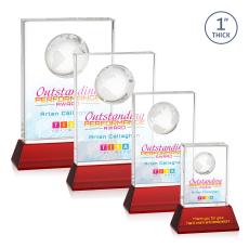 Stewart Full Color on Base Red Rectangle Crystal Trophy - Crystal Globe Awards