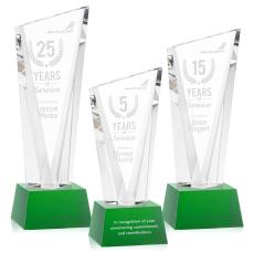 Maher on Small Base Green Peaks Crystal Trophy - Crystal Trophies
