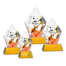 Barron Full Color on Base Amber Polygon Crystal Trophy - Crystal Trophies