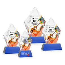 Barron Full Color on Base Blue Polygon Crystal Trophy - Crystal Trophies
