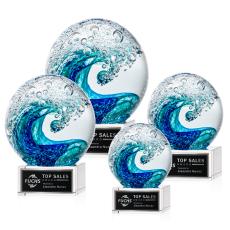 Ocean Wave on Plated Crystal Base Clear Globe Glass Trophy - Glass Trophies