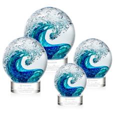 Ocean Wave on Lockwood Base Clear Globe Glass Trophy - Art Glass Trophies