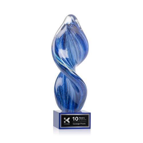 Awards and Plaques - Glass Trophies - Bonavista on Plated Crystal Base Blue Unique Glass Trophy
