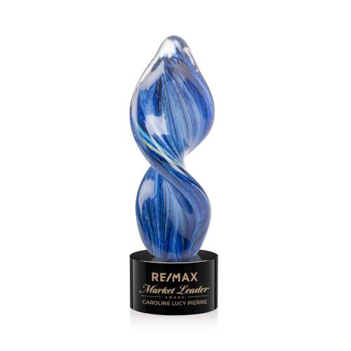 Awards and Plaques - Glass Trophies - Bonavista on Round Base Black Unique Glass Trophy