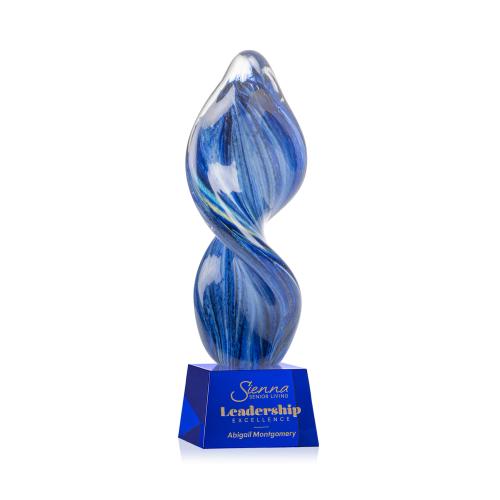 Awards and Plaques - Glass Trophies - Bonavista on Small Crystal Base Blue Unique Glass Trophy